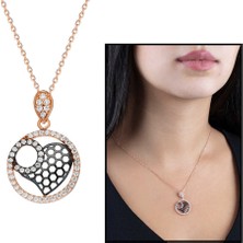 Gül Endam Beyaz Zirkon Taşlı Kalp Halka Tasarım 925 Ayar Gümüş Kadın Kolye