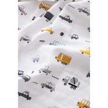 Caline Baby Müslin Bezi Örtü Araba Desen - Gri 120 x 120 cm + 4 Adet Ağız Mendili