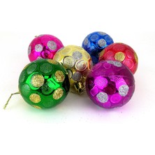 GENC DIJITAL BASKI Yılbaşı Ağaç Süsleri 6 Adet Renkli Noktalı