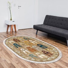 Alanur Trend Kaymaz Dod Tabanlı Saçaklı Dijital Halı Oval Multi̇