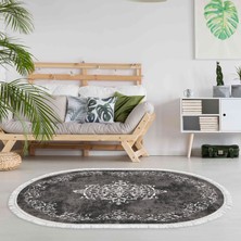 Alanur Home Alanur Trend Kaymaz Dod Tabanlı Saçaklı Dijital Halı Oval Gri̇