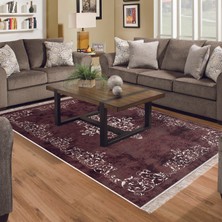 Alanur Home Alanur Trend Kaymaz Dod Tabanlı Saçaklı Dijital Halı Bordo