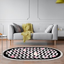 Alanur Home Alanur Trend Kaymaz Dod Tabanlı Saçaklı Dijital Halı Oval Pembe