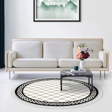 Alanur Trend Kaymaz Dod Tabanlı Saçaklı Dijital Halı Yuvarlak Krem