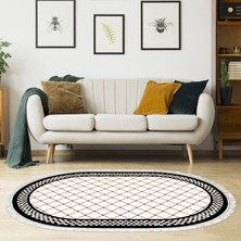 Alanur Trend Kaymaz Dod Tabanlı Saçaklı Dijital Halı Oval Krem