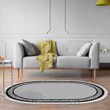 Alanur Trend Kaymaz Dod Tabanlı Saçaklı Dijital Halı Oval Gri̇