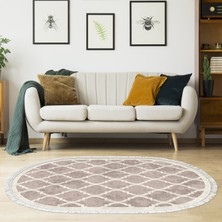 Alanur Home Alanur Trend Kaymaz Dod Tabanlı Saçaklı Dijital Halı Oval Krem
