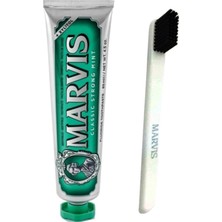 Marvis Classic Strong Mint Diş Macunu 85 ml Yeşil + Soft Beyaz Yumuşak Diş Fırçası