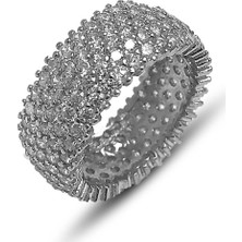 Takılingo Beş Sıra Zirkon Taşlı Rodyum Kaplama Tamtur Alyans Gümüş Kadın Yüzük