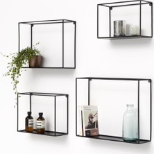 Go Dekor Dekoratif Mat Siyah Metal Duvar Rafı (4’lü Set)