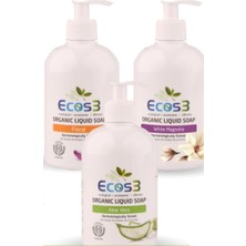 Ecos3 Organik Sıvı Sabun Aloe Vera + Floral + Beyaz Manolya 500 ml x 3