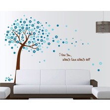 Kt Decoration Duvar Sticker Ev Dekorasyonu Mavi Çiçekli Ağaç Kendinden Yapışkanlı Hediyelik Pvc Duvar Dekoru