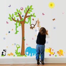 Kt Decoration Ağaç Maymun ve Hayvanlar Bebek ve Çocuk Odası Pvc Duvar Sticker