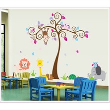 Kt Decoration Ağaç ve Sevimli Hayvanlar Çocuk ve Bebek Odası Dekoru Kendinden Yapışkanlı Pvc Duvar Sticker