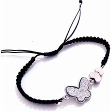 Funny Takı Gümüş Rengi Hematit Kalpli Pırıltılı Kelebek Bileklik