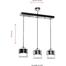 AVONNI AV-60193-3Y-CPR Bakır Patina Boyalı Modern Avize E27 Metal Cam 70x15cm