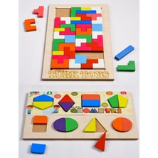 Türk Toys Türk Toys ahşap Eğitici Bultak Tetris ve Geometri Puzzle Çocuk Oyuncağı