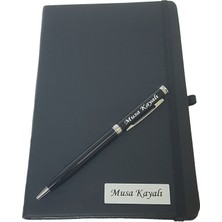 Sanat Hediyelik Kişiye Özel Tarihsiz Siyah Defter ve Metal Kalem / Babalar günü