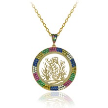 Renkli Taşlı Plaka Deniz Atı Gümüş Kolye