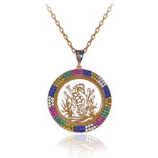 Renkli Taşlı Plaka Deniz Atı Gümüş Kolye