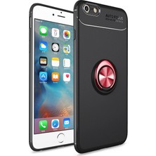 CaseArt Apple iPhone 6s Kılıf Renkli Yüzüklü Manyetik Silikon Kapak Siyah - Kırmızı