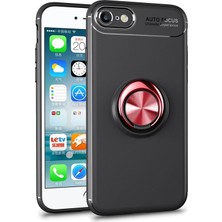 CaseArt Apple iPhone 7 Kılıf Renkli Yüzüklü Manyetik Silikon Kapak Siyah - Kırmızı