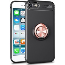 CaseArt Apple iPhone 7 Kılıf Renkli Yüzüklü Manyetik Silikon Kapak Siyah - Rose Gold