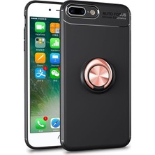 CaseArt Apple iPhone 7 Plus Kılıf Renkli Yüzüklü Manyetik Silikon Kapak Siyah - Rose Gold
