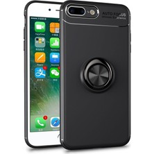 CaseArt Apple iPhone 7 Plus Kılıf Renkli Yüzüklü Manyetik Silikon Kapak Siyah - Siyah