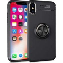 CaseArt Apple iPhone x Kılıf Renkli Yüzüklü Manyetik Silikon Kapak Siyah - Siyah