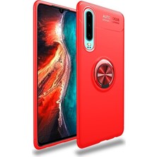 CaseArt Huawei P30 Kılıf Renkli Yüzüklü Manyetik Silikon Kapak Kırmızı