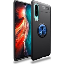 CaseArt Huawei P30 Kılıf Renkli Yüzüklü Manyetik Silikon Kapak Siyah - Mavi