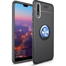 CaseArt Huawei P30 Lite Kılıf Renkli Yüzüklü Manyetik Silikon Kapak Siyah - Mavi