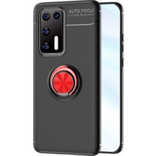CaseArt Huawei P40 Kılıf Renkli Yüzüklü Manyetik Silikon Kapak Siyah - Kırmızı