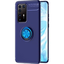 CaseArt Huawei P40 Pro Kılıf Renkli Yüzüklü Manyetik Silikon Kapak Mavi