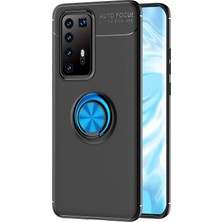CaseArt Huawei P40 Pro Kılıf Renkli Yüzüklü Manyetik Silikon Kapak Siyah - Mavi