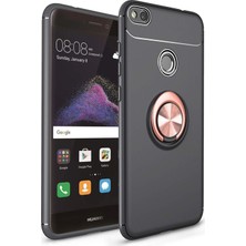CaseArt Huawei P9 Lite 2017 Kılıf Renkli Yüzüklü Manyetik Silikon Kapak Siyah - Rose Gold
