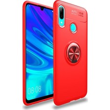 CaseArt Huawei Y7 Prime 2019 Kılıf Renkli Yüzüklü Manyetik Silikon Kapak Kırmızı