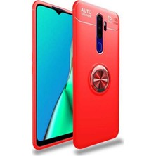 CaseArt Oppo A5 2020 Kılıf Renkli Yüzüklü Manyetik Silikon Kapak Kırmızı