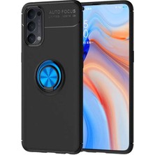 CaseArt Oppo Reno 4 Kapak Renkli Yüzüklü Manyetik Stant Silikon Kılıf Siyah - Mavi