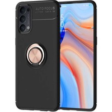 CaseArt Oppo Reno 4 Kapak Renkli Yüzüklü Manyetik Stant Silikon Kılıf Siyah - Rose Gold