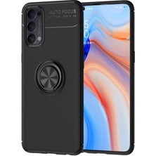 CaseArt Oppo Reno 4 Kapak Renkli Yüzüklü Manyetik Stant Silikon Kılıf Siyah - Siyah