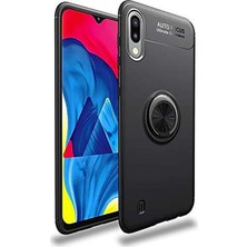 CaseArt Samsung Galaxy A01 Kılıf Renkli Yüzüklü Manyetik Silikon Kapak Siyah - Siyah