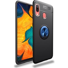 CaseArt Samsung Galaxy A10 Kılıf Renkli Yüzüklü Manyetik Silikon Kapak Siyah - Mavi