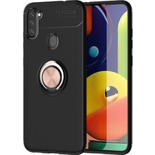CaseArt Samsung Galaxy A11 Kılıf Renkli Yüzüklü Manyetik Silikon Kapak Siyah - Rose Gold