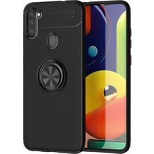 CaseArt Samsung Galaxy A21 Kılıf Renkli Yüzüklü Manyetik Silikon Kapak Siyah - Siyah