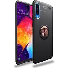 CaseArt Samsung Galaxy A50 Kılıf Renkli Yüzüklü Manyetik Silikon Kapak Siyah - Rose Gold