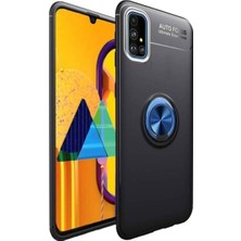 CaseArt Samsung Galaxy A71 Kılıf Renkli Yüzüklü Manyetik Silikon Kapak Siyah - Mavi
