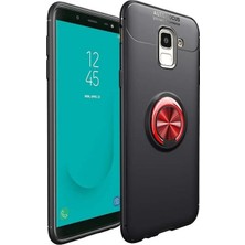 CaseArt Samsung Galaxy J6 Kılıf Renkli Yüzüklü Manyetik Silikon Kapak Siyah - Kırmızı
