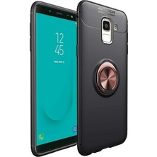 CaseArt Samsung Galaxy J6 Kılıf Renkli Yüzüklü Manyetik Silikon Kapak Siyah - Rose Gold